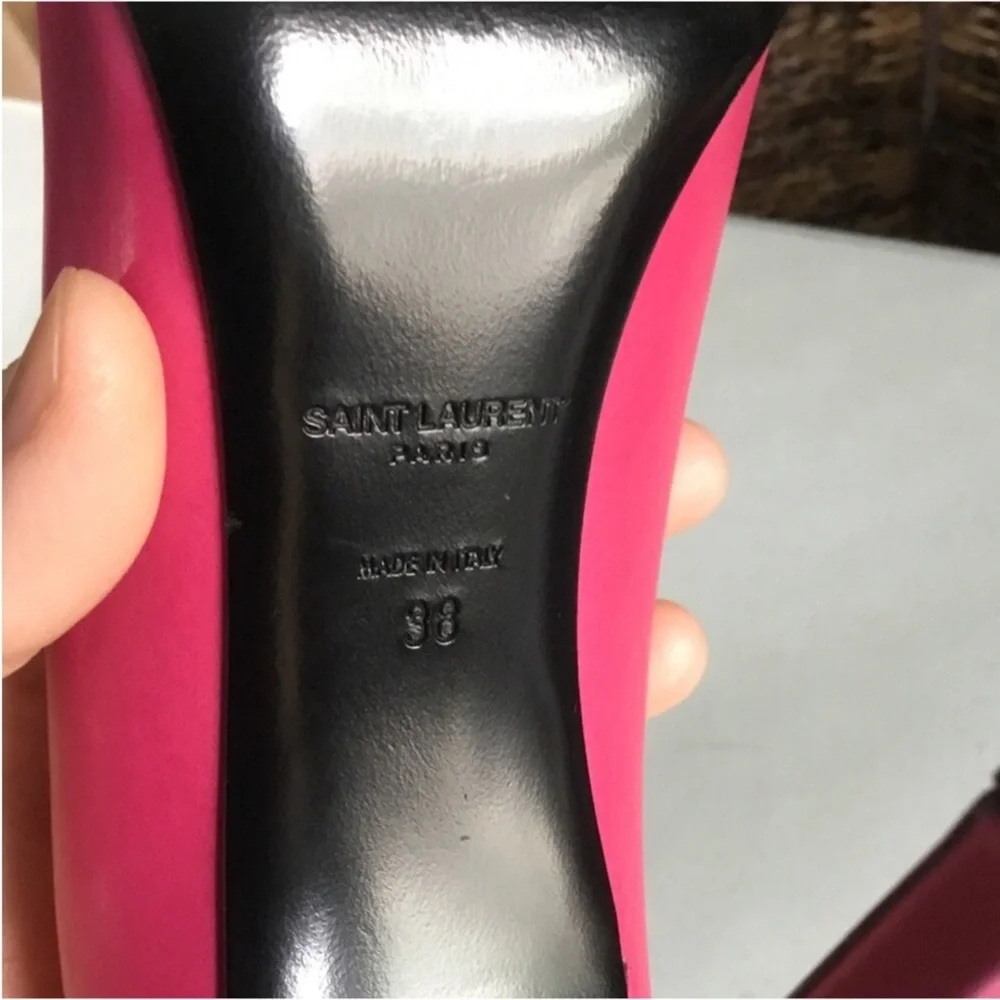 SAINT LAURENT AUTHENTIC COLOR FUCHSIA SLIM HEEL POINTY TOE LEATHER SIZE 38 - Picture 15 of 16